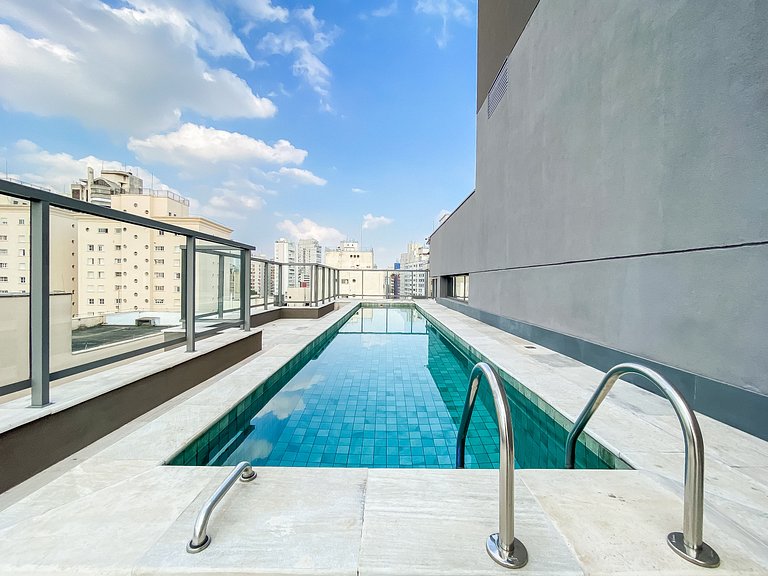 Belo apto C/1 dorm, vaga, cama queen e piscina.