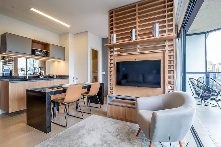 Apartamento nuevo, completo Vila Olímpia WIFI+AC+TV Smart