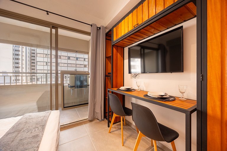 Charmoso studio com cama Queen ao lado do Allianz