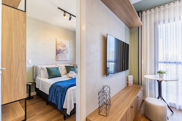 Studio moderno com vista aberta na Vila Olímpia