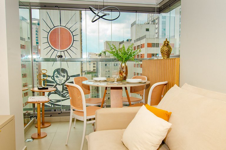 Belo apto C/1 dorm, vaga, cama queen e piscina.