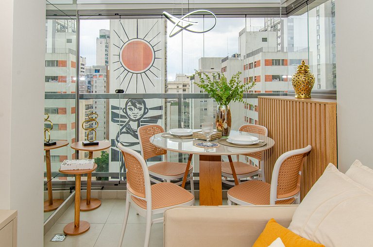 Belo apto C/1 dorm, vaga, cama queen e piscina.