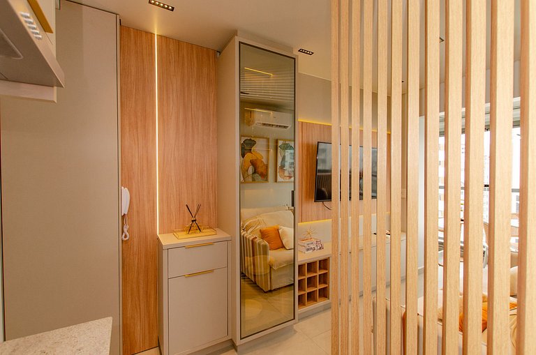 Belo apto C/1 dorm, vaga, cama queen e piscina.