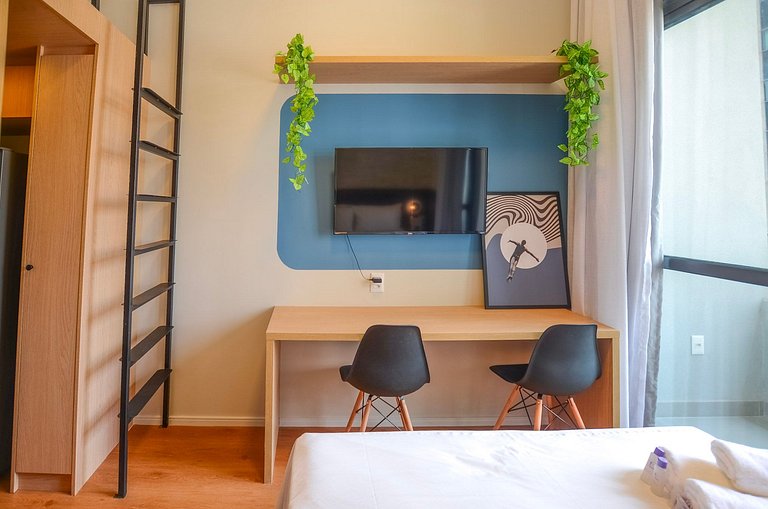 Studio com mezanino ao lado do Mackenzie