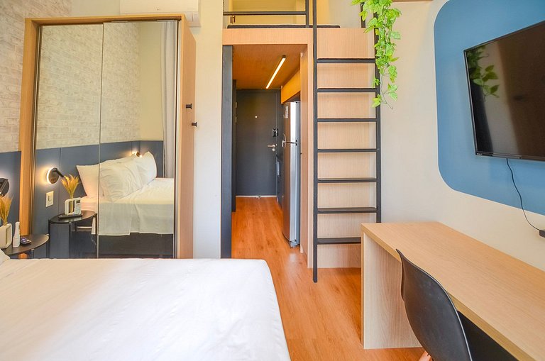 Studio com mezanino ao lado do Mackenzie