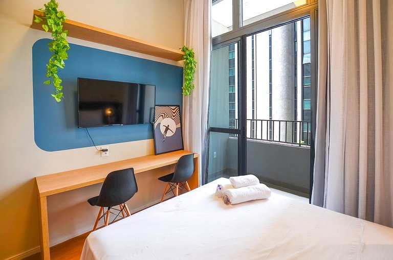 Studio com mezanino ao lado do Mackenzie