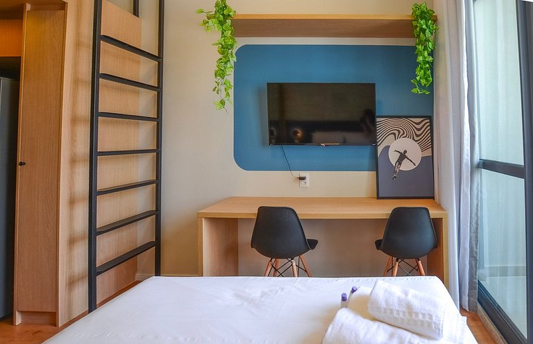 Studio com mezanino ao lado do Mackenzie