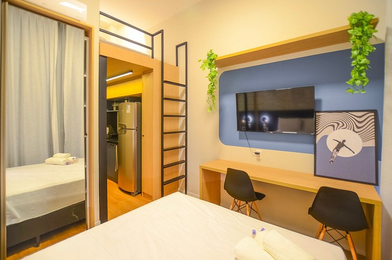 Studio com mezanino ao lado do Mackenzie