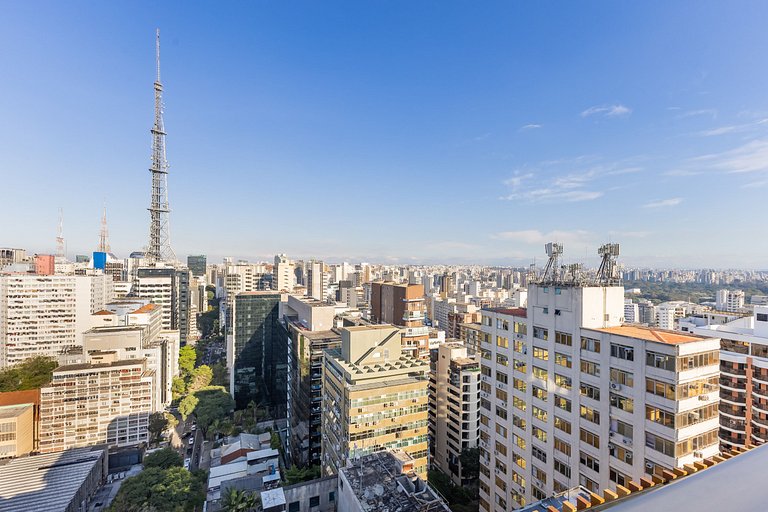 Belo flat no Jardins | Rooftop, Academia e Wi-Fi