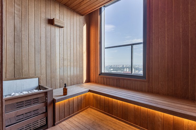 Belo flat no Jardins | Rooftop, Academia e Wi-Fi