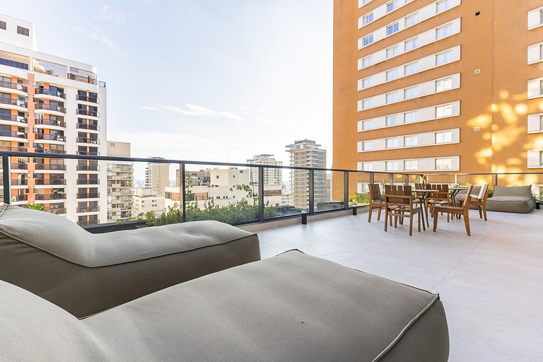 Belo flat no Jardins | Rooftop, Academia e Wi-Fi