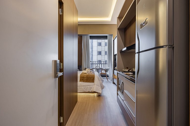 Belo flat no Jardins | Rooftop, Academia e Wi-Fi