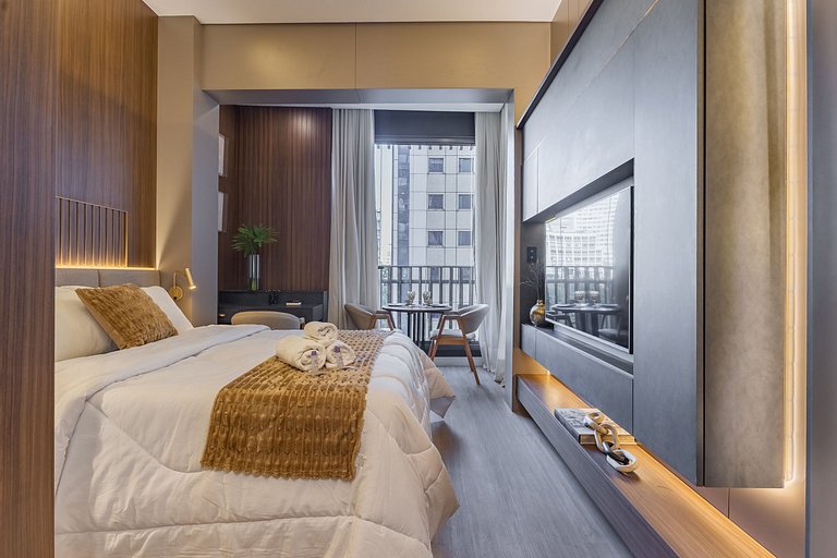 Belo flat no Jardins | Rooftop, Academia e Wi-Fi