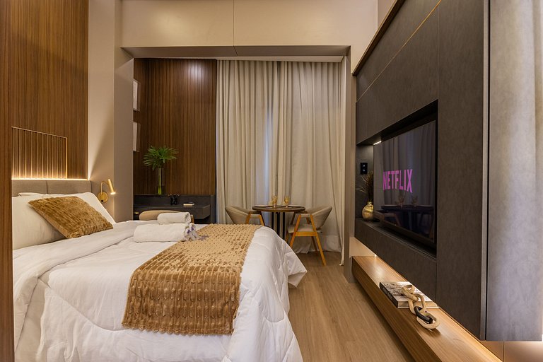 Belo flat no Jardins | Rooftop, Academia e Wi-Fi