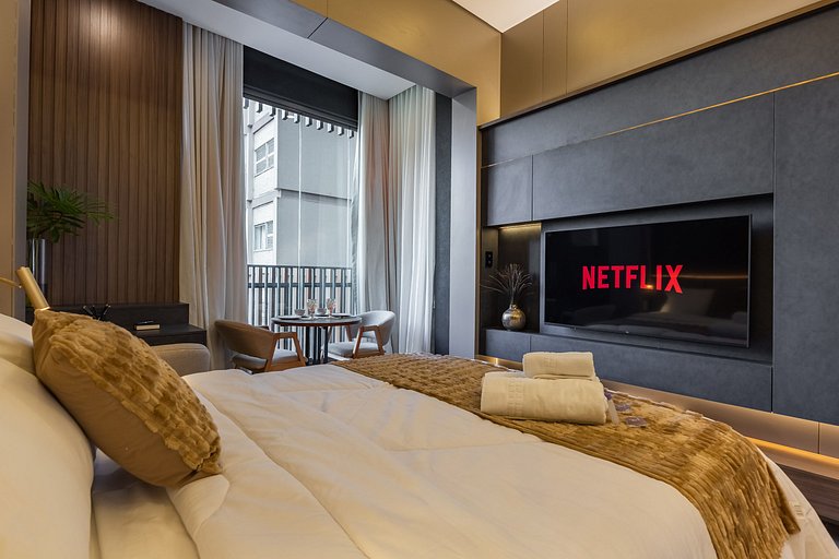 Belo flat no Jardins | Rooftop, Academia e Wi-Fi
