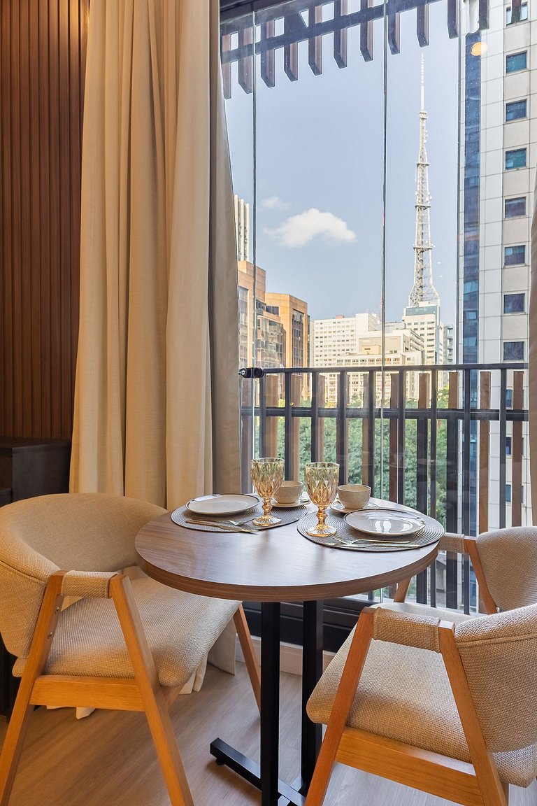 Belo flat no Jardins | Rooftop, Academia e Wi-Fi